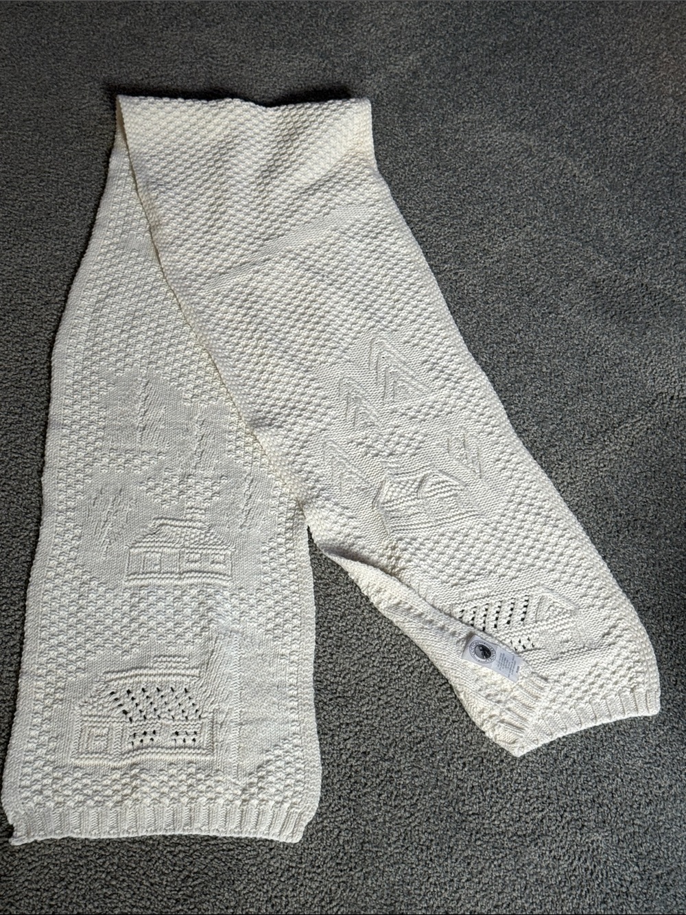 Cream Cotton Knit Shawl/Scarf. Cotton Country by Parkhurst. 11” X 70”.